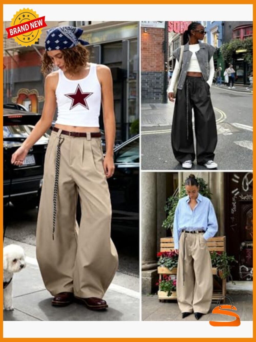 Mid Rise Barrel Leg Pleated Wide Leg Trousers Baggy Casual Pants Loose Fit - Picture 3 of 7